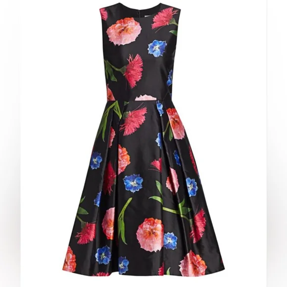 Carolina Herrera Floral Silk-Blend Mikado A-Line Cocktail Dress Size 10 - Picture 4 of 13